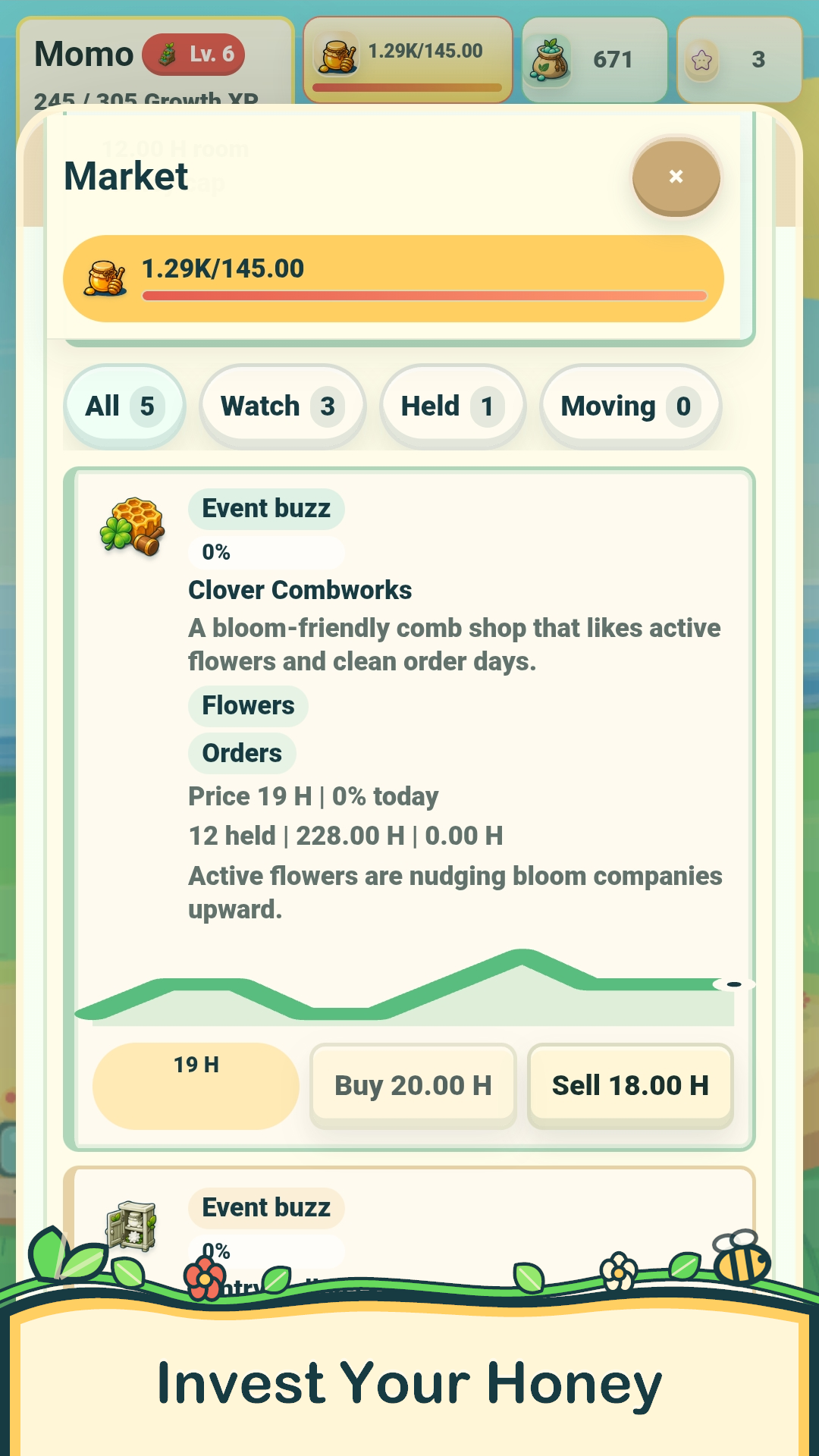 The Store screen showing permanent Honey upgrades.