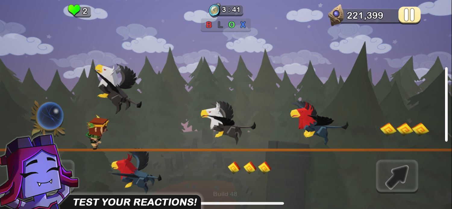 A fast reaction challenge during a Blox Runner forest run