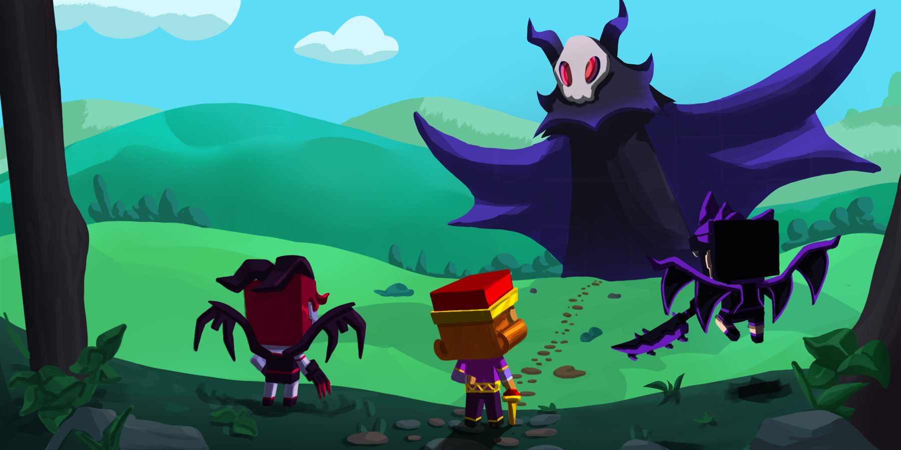 Blox TD heroes facing a giant creature